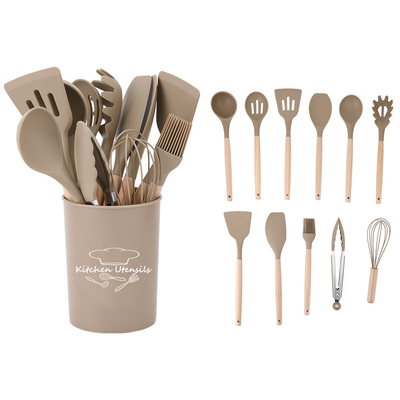 11pcs manico di legno Silicone utensili da cucina Set per 210 gradi alta temperatura di cottura