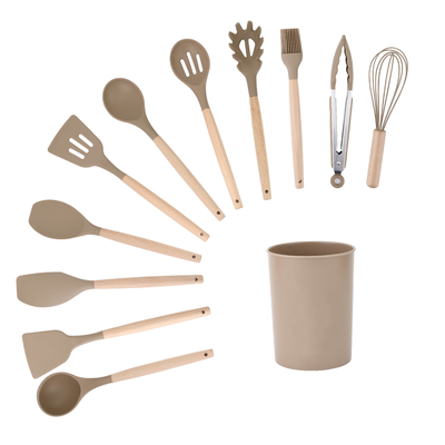 11pcs manico di legno Silicone utensili da cucina Set per 210 gradi alta temperatura di cottura