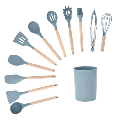 11pcs manico di legno Silicone utensili da cucina Set per 210 gradi alta temperatura di cottura