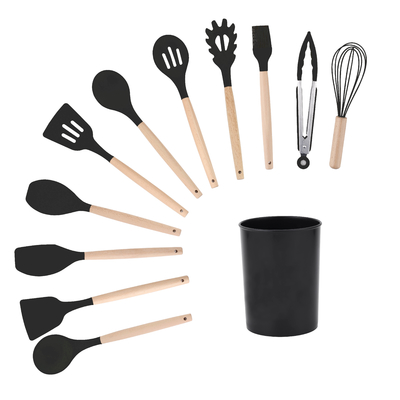 11pcs manico di legno Silicone utensili da cucina Set per 210 gradi alta temperatura di cottura