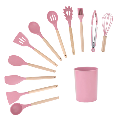 11pcs manico di legno Silicone utensili da cucina Set per 210 gradi alta temperatura di cottura