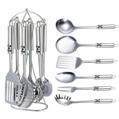7 pezzi utensili sostenibili in acciaio inossidabile metallo silicone utensili da cucina e utensili set