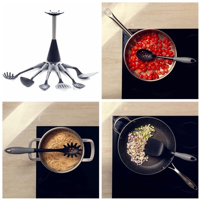 Set di utensili da forno in nylon colorati da 6 pezzi con maniglie di legno e antiaderenti per cucinare