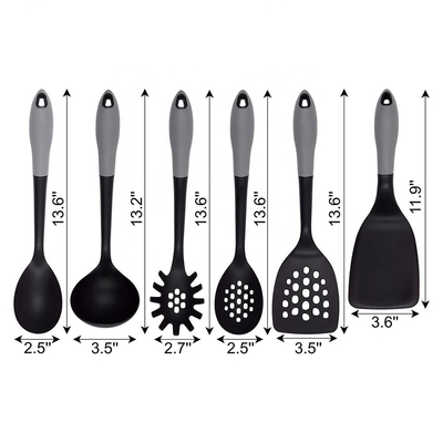 Set di utensili da forno in nylon colorati da 6 pezzi con maniglie di legno e antiaderenti per cucinare