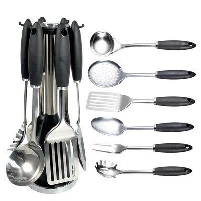 TPR manico di plastica 7 pezzi utensili da cucina in acciaio inossidabile set per tutti gli utensili da cucina