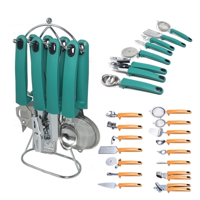 Home Cucina TPR Maniglia utensili in acciaio inossidabile Set con porta e altri utensili da cucina