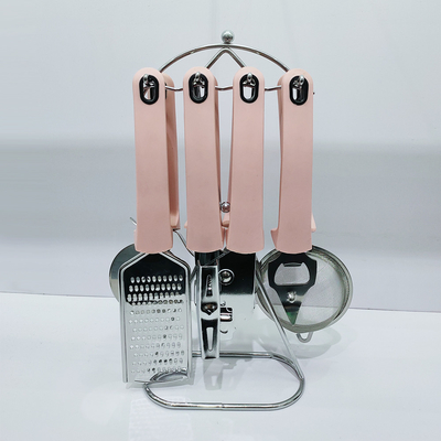 Home Cucina TPR Maniglia utensili in acciaio inossidabile Set con porta e altri utensili da cucina