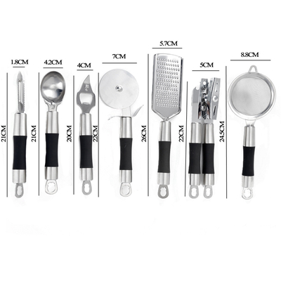 Logo di stampa di seta 7 pezzi utensili da cucina gadget set per una cucina comoda e elegante