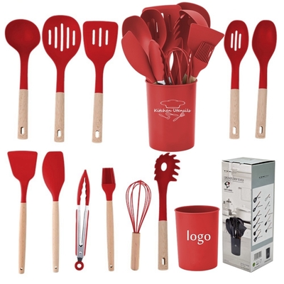 12 PCS utensili da cucina in silicone antiaderenti con porta in plastica