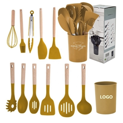 Strumenti da cucina antiaderente 12pcs Silicio utensili da cucina Set con secchio e maniglia di legno