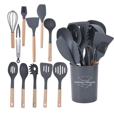 Strumenti da cucina antiaderente 12pcs Silicio utensili da cucina Set con secchio e maniglia di legno