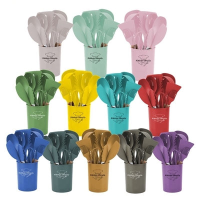 Strumenti da cucina antiaderente 12pcs Silicio utensili da cucina Set con secchio e maniglia di legno