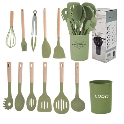 Strumenti da cucina antiaderente 12pcs Silicio utensili da cucina Set con secchio e maniglia di legno