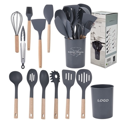 Tutti i colori utensili da cucina 12 pezzi silicone accessori da cucina con maniglie di legno