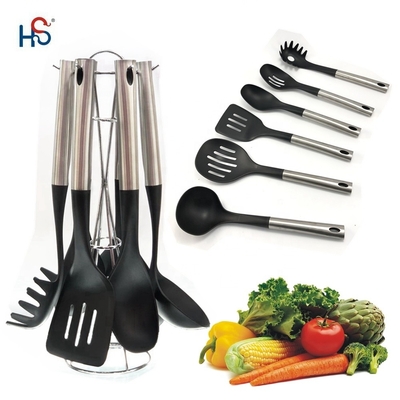 Set di utensili da cucina in acciaio inossidabile da 7 pezzi utensili da cucina in nylon e opzione di logo personalizzato