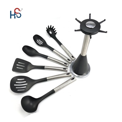 Set di utensili da cucina in acciaio inossidabile da 7 pezzi utensili da cucina in nylon e opzione di logo personalizzato
