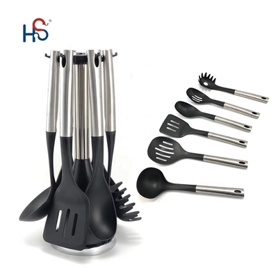 Set di utensili da cucina in acciaio inossidabile da 7 pezzi utensili da cucina in nylon e opzione di logo personalizzato