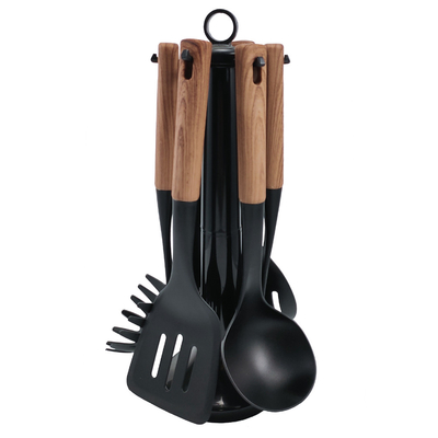 2024 Best seller Manico in legno Silicone utensili da cucina Set con materiale Nylon66