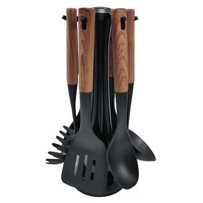 2024 Best seller Manico in legno Silicone utensili da cucina Set con materiale Nylon66