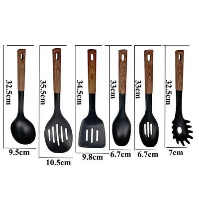 2024 Best seller Manico in legno Silicone utensili da cucina Set con materiale Nylon66