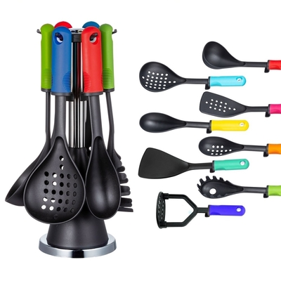 Set di utensili da cucina per cucina sostenibile con supporto rotante e manico TPR PP