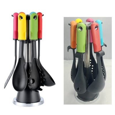 Set di utensili da cucina per cucina sostenibile con supporto rotante e manico TPR PP