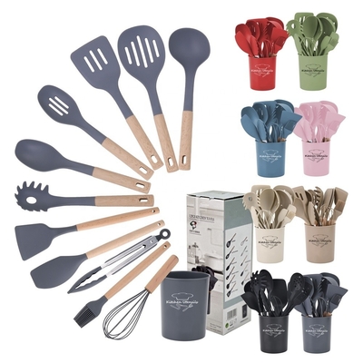 Set di utensili in silicone con porta utensili resistente al calore fino a 240 °C rivestimento antiaderente