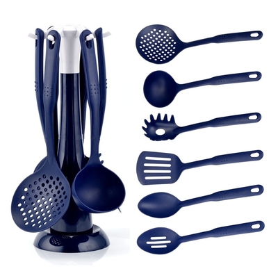 Strumenti da cucina sostenibili Set 7 pezzi Strumenti in nylon per utensili da cucina non appiccicosi Blu