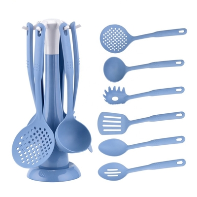 Strumenti da cucina sostenibili Set 7 pezzi Strumenti in nylon per utensili da cucina non appiccicosi Blu