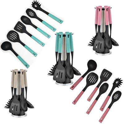 utensili da cucina in plastica da 7 pezzi con manico colorato ABS e materiale ad effetto legno