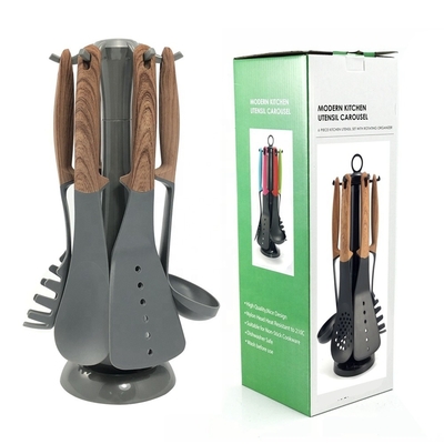 Set di utensili da cucina antiaderenti certificati ISO9001 con maniglia di finitura in legno e utensili da cucina