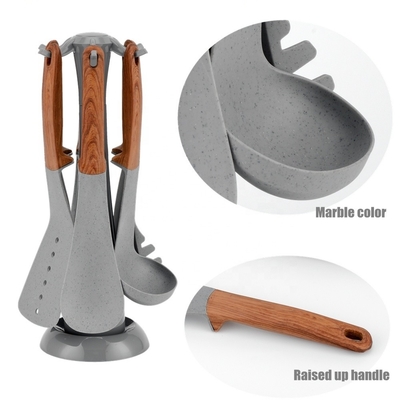 Set di utensili da cucina antiaderenti certificati ISO9001 con maniglia di finitura in legno e utensili da cucina